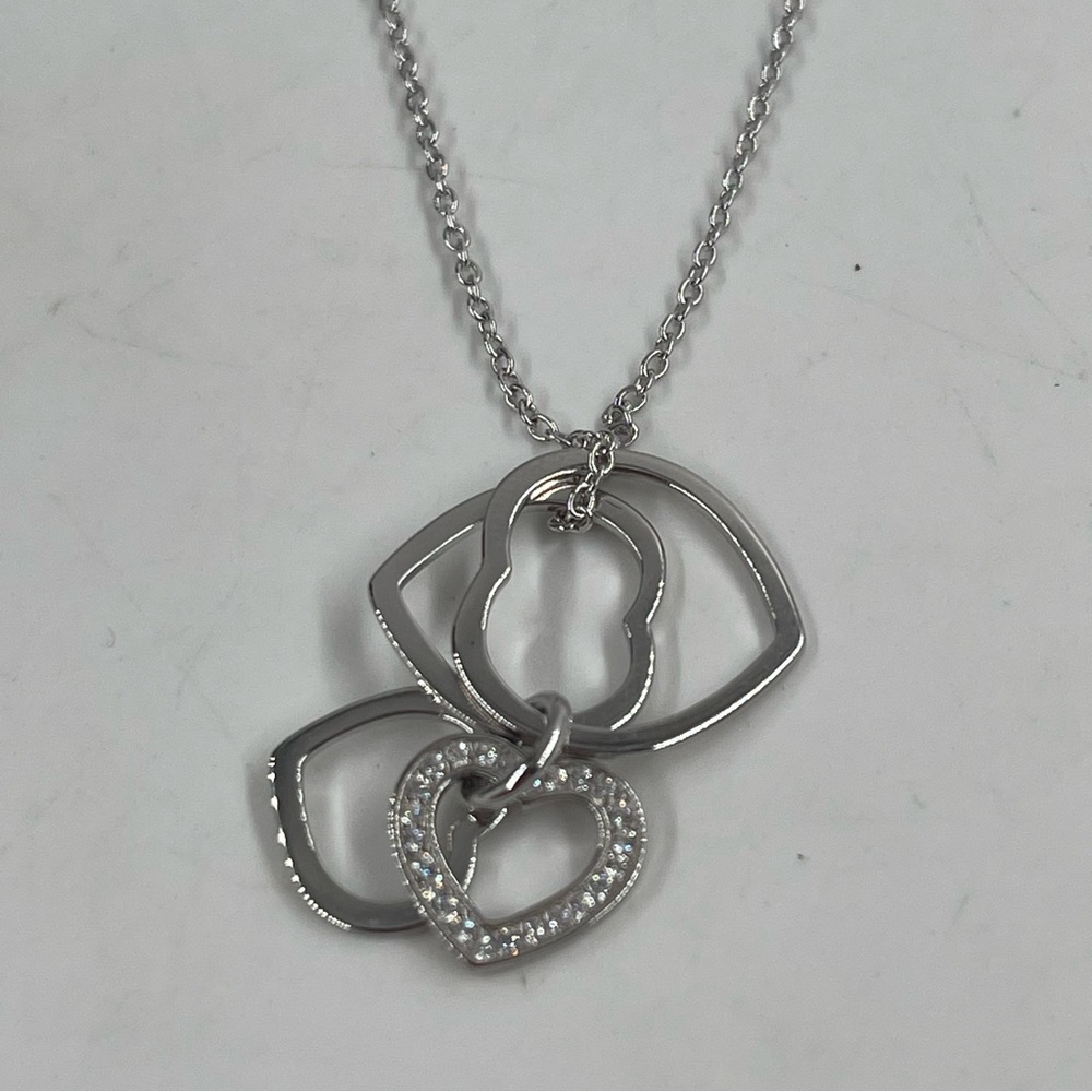 18” Sterling Silver 4 Generations 4 Hearts Pendant Necklace